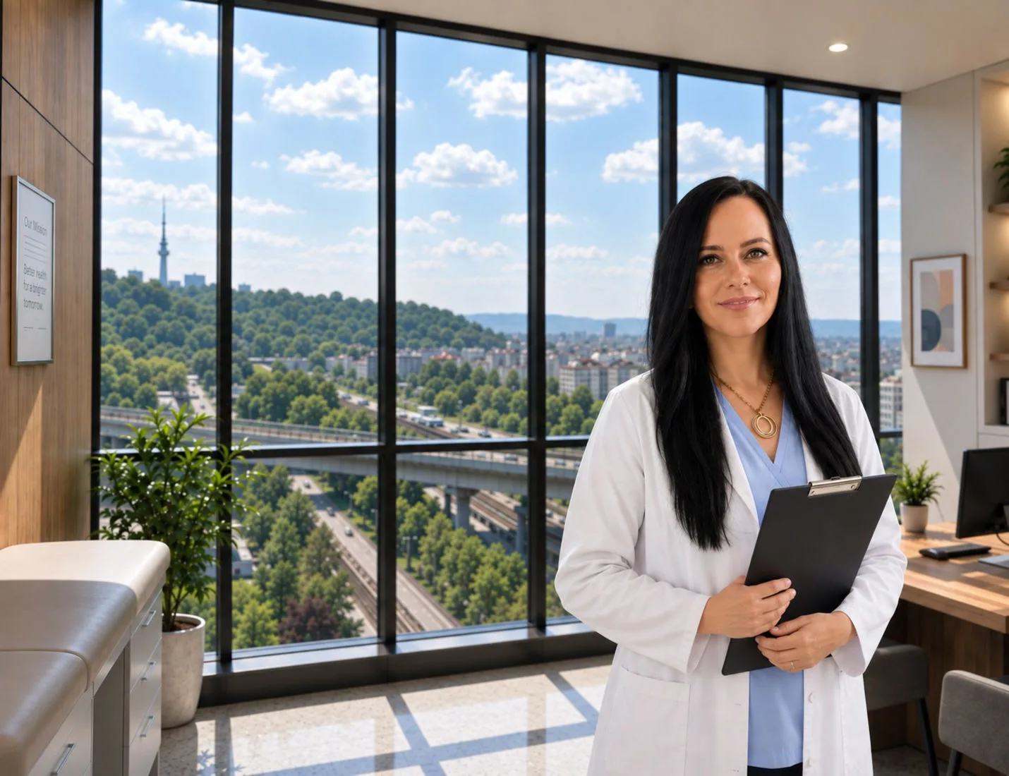 Doctor speaking with a patient in a bright consultation room. Doctor speaking with a patient in a bright consultation room.